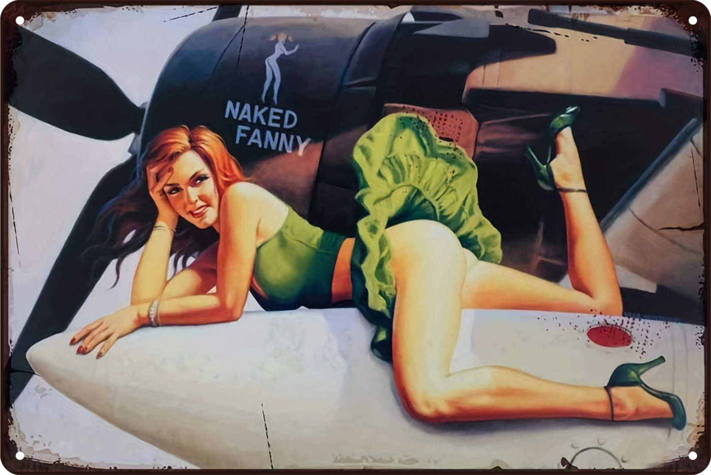 Naked Fanny Air Force Pip Up Sexy Girl Tin Sign Rustic Look Retro 20x30cm