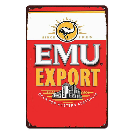 Emu Export Beer Wa Tin Metal Sign Rustic Look Vintage Man Cave Drink