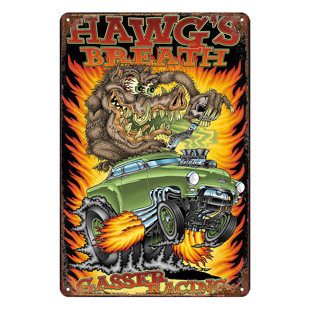 2x Hawg's Breath Gasser Racings Rustic Tin Sign Vintage Garage Bar Rf