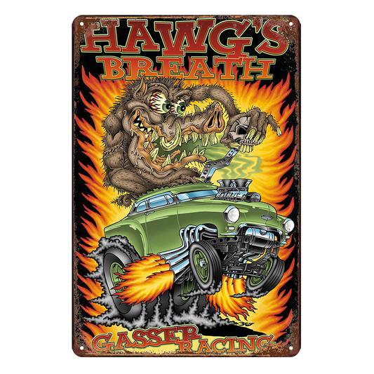 2x Hawg's Breath Gasser Racings Rustic Tin Sign Vintage Garage Bar Rf