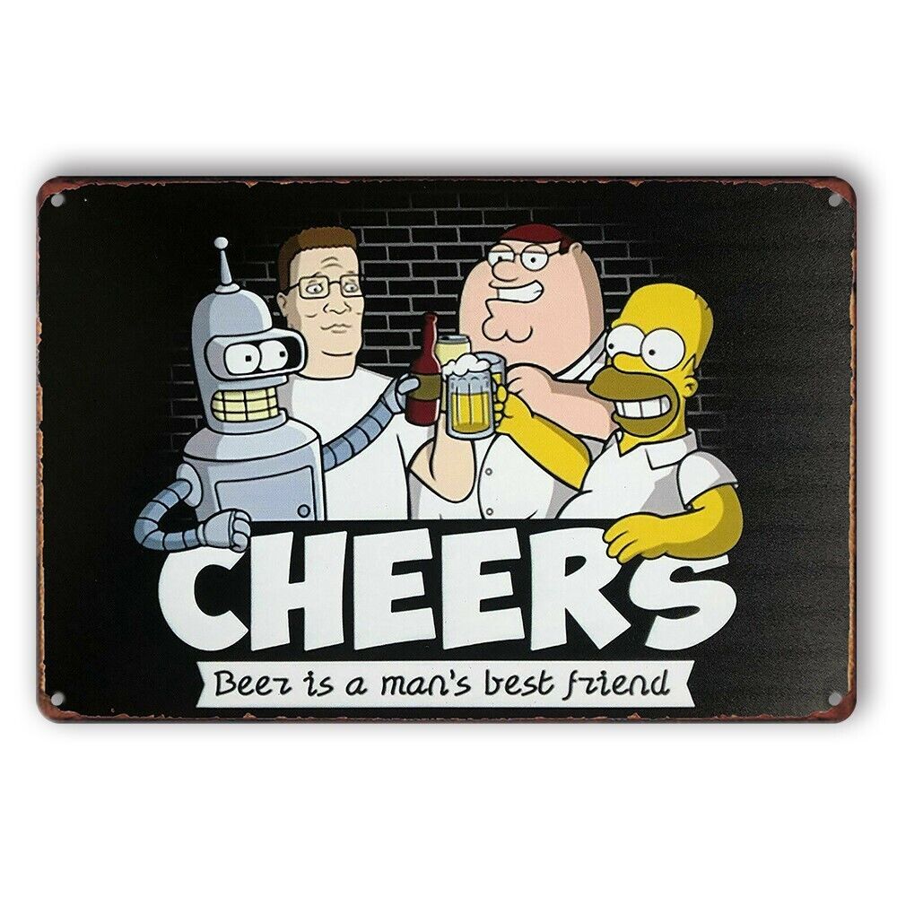 Tin Sign Cheers Simpon Beer Best Friend Rustic Look Decorative