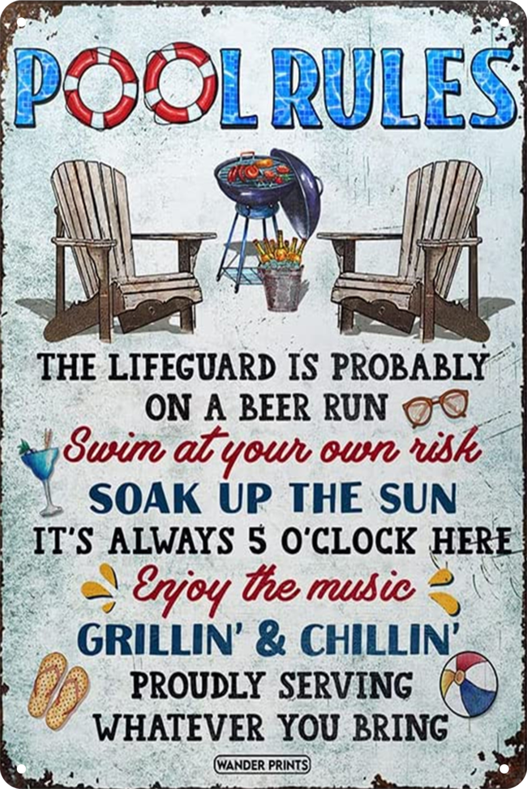 Pool Rules Beer Swim Soak Enjoy Tin Sign Rustic Look  Retro 20x30cm