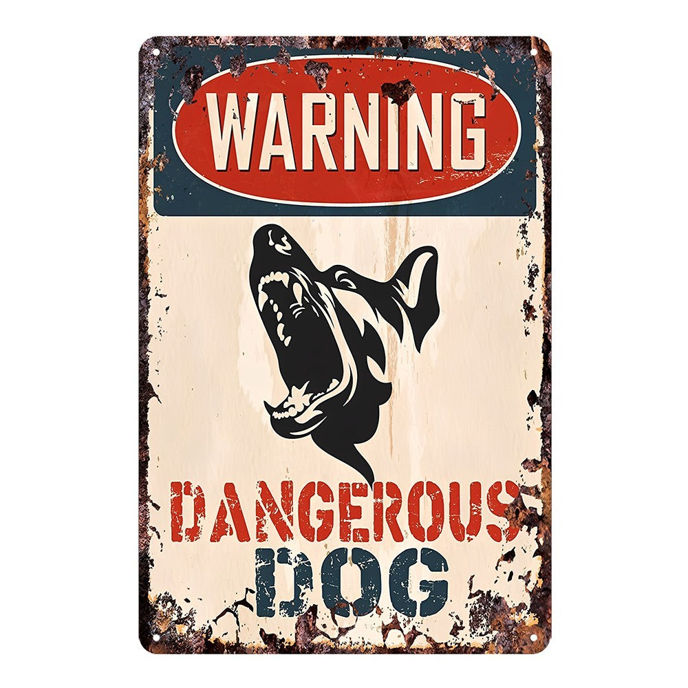 2x Warning Tin Sign Dangerous Dog On Duty Private Property Vintage