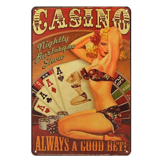 Casino Always A Good Bet! Sexy Lady Tin Metal Sign Rustic