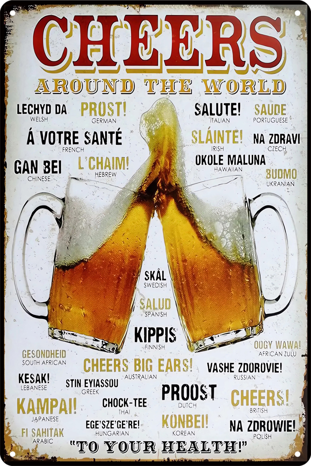 Beer Cheers Big Ears Around The World Tin Sign Rustic Look Retro 20x30cm