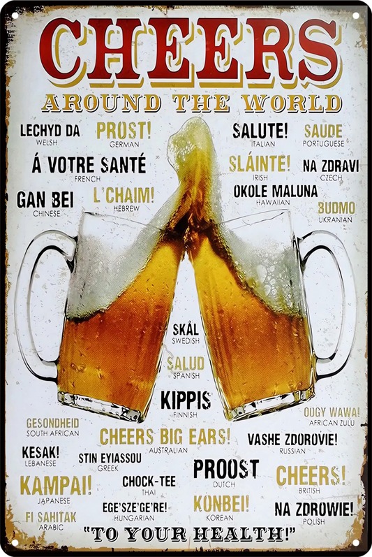Beer Cheers Big Ears Around The World Tin Sign Rustic Look Retro 20x30cm