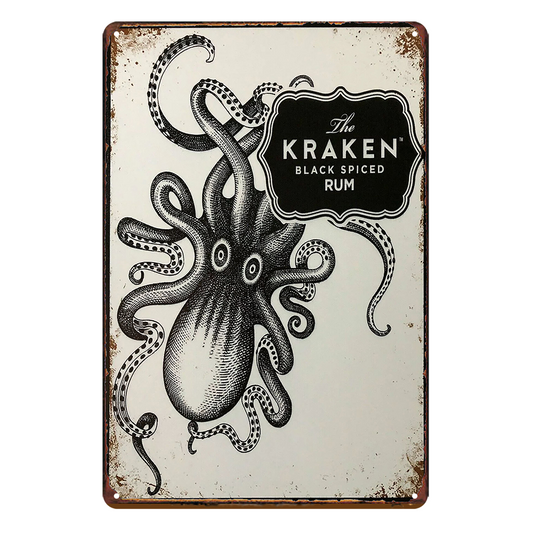 2x Rum The Kraken Black Spiced Rustic Tin Sign Vintage Garage Bar