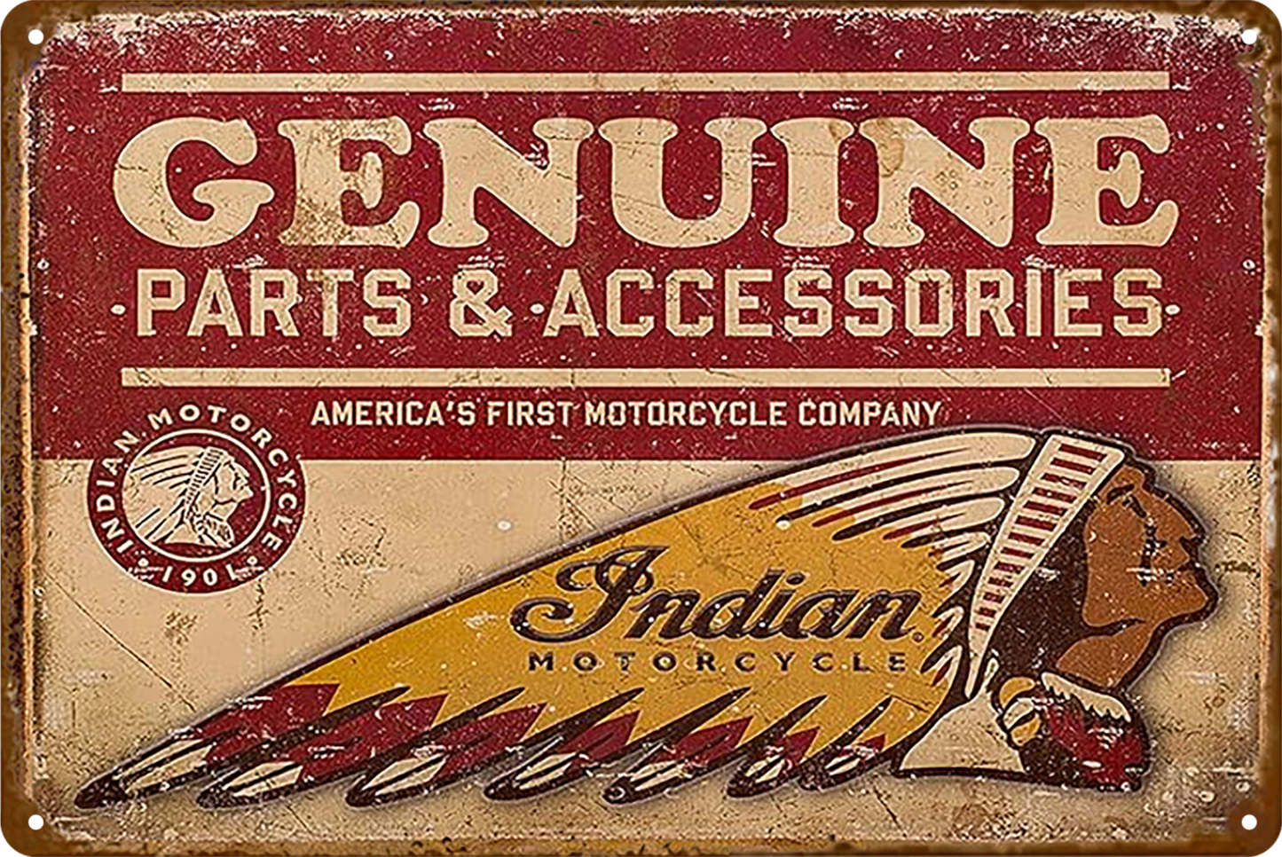 Indian Motor Cycles Genuine Parts & Acces. Tin Sign Rustic Retro 20x30cm