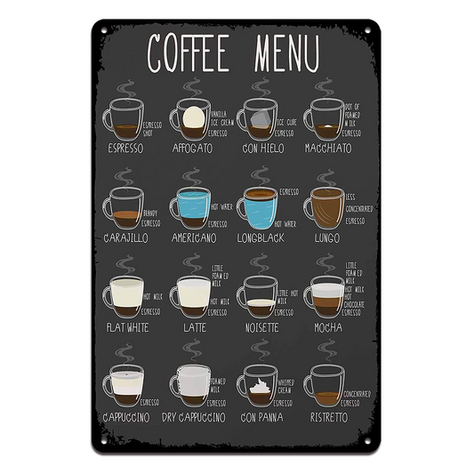 Coffee Menu Tin Metal Sign Rustic Look Vintage Man Cave Drink