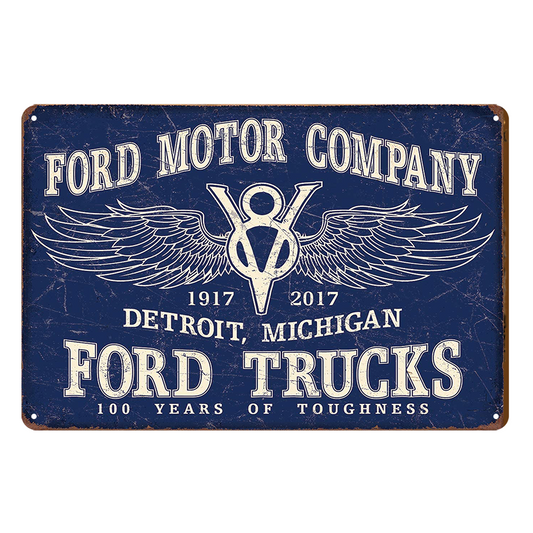 2x Ford Motor V8 Trucks 100 Years 2017 Rustic Metal Sign Vintage Tin Shed Garage