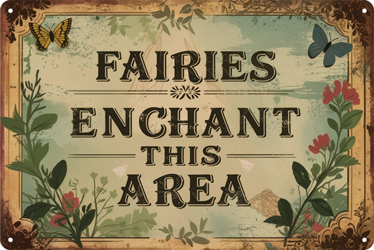 Tin Sign Enchant This Area Fairies Enchanted Fairy Magic Retro 20x30cm