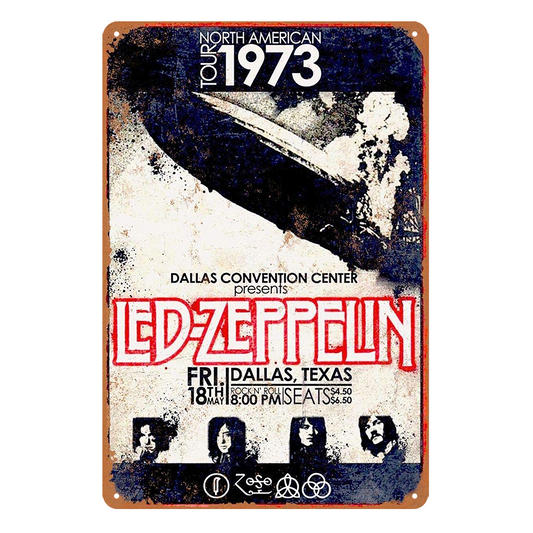 2x Led-zeppelin Band Music 1973 Tour Rustic Tin Sign Vintage Shed Garage Bar