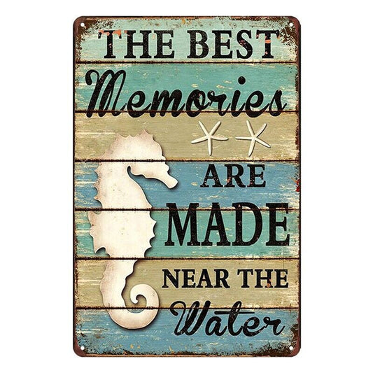Tin Metal Sign Beach The Best Memories Are Made Near The Water 20x30cm Rustic