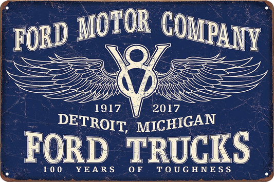 Ford Trucks V8 Tin Metal Sign Rustic Look Vintage