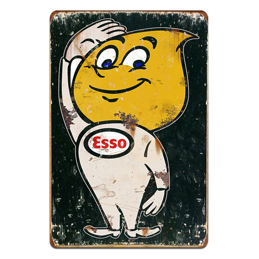 Esso Tin Metal Sign Auto Oil 20x30cm Rustic Look Vintage Man Cave Car