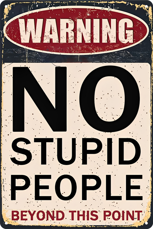 Warning No Stupid People Beyond This Point Tin Sign Rustic Look Retro 20x30cm
