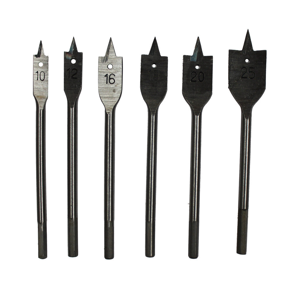 6pcs Wood Working Flat Drill Bit Set 10-25mm Hole Cutting Borer Quality