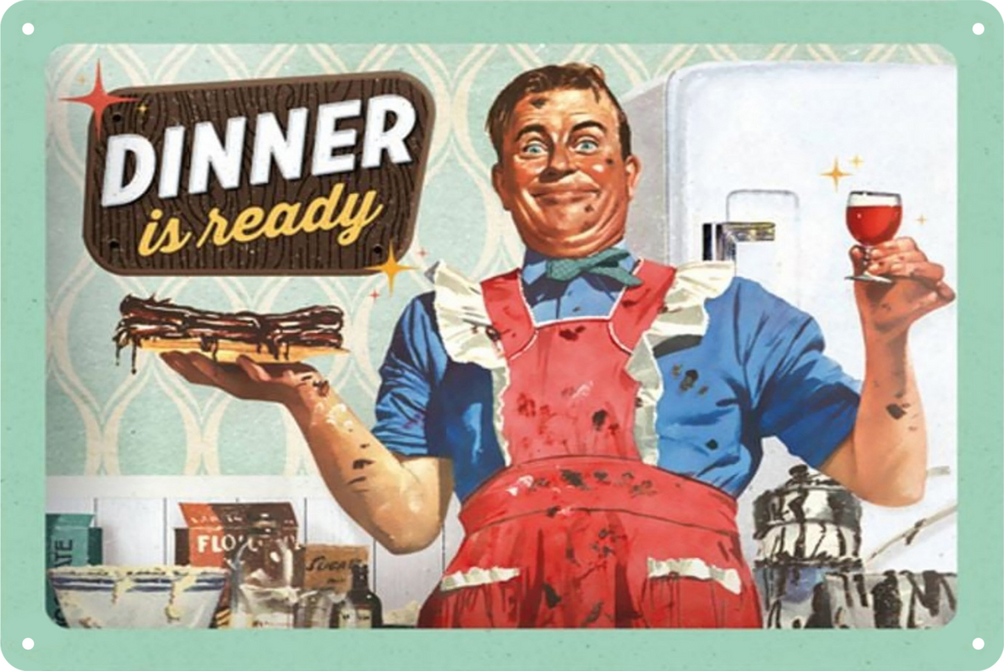 Dinner Is Ready Pizza Wine Tin Sign Rustic Look Vintage Retro 20x30cm
