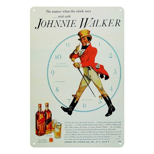 Tin Metal Sign Johnnie Walker Clock Says Stick With 20x30cm Rustic Vintage