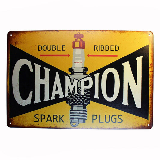 Tin Sign  Champion Spark Plugs Sprint Drink Bar Whisky Rustic Look