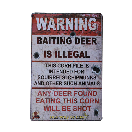 1x Metal Tin Sign Warning Baiting Deer Is Illegal 200x300mm Man Cave