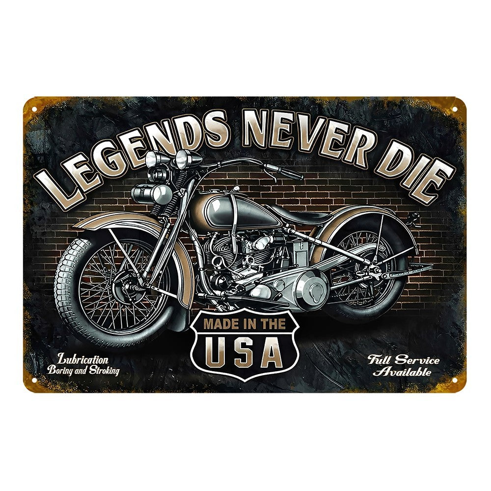 Legends Never Die Lubrication Boring Stroking Motorcycle Tin Sign Vintage