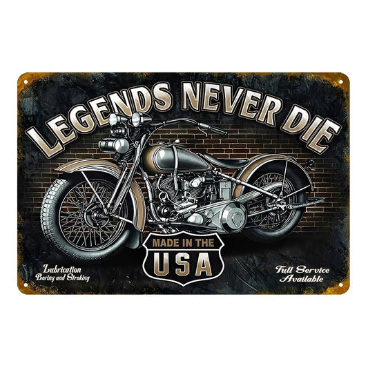 Legends Never Die Lubrication Boring Stroking Motorcycle Tin Sign Vintage