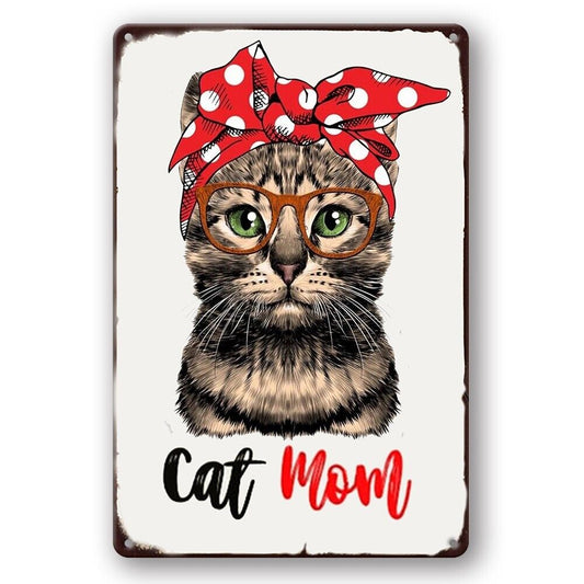 Tin Sign Cat Mom Bow Tie Rustic Decorative Vintage