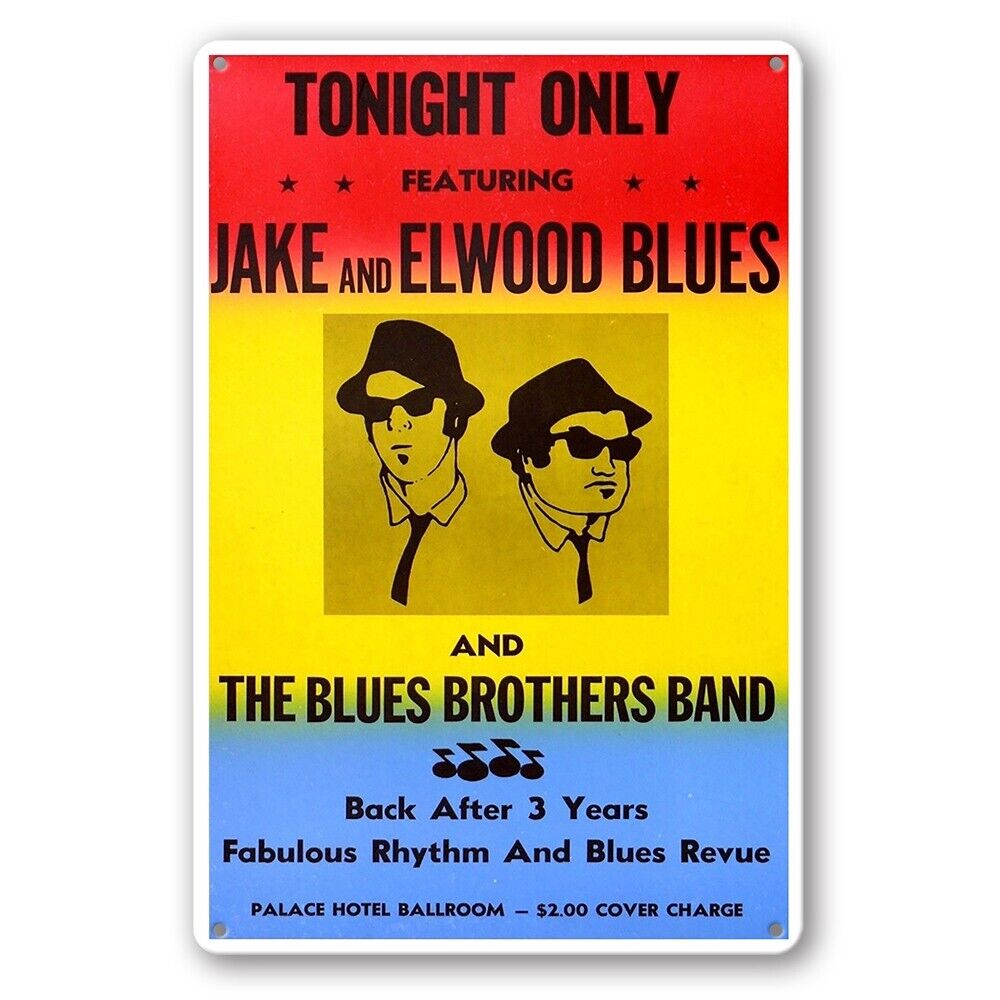 Tin Sign Jake Elwood Blues Brothers Band Tonight Rustic Look Decorative Wall Art