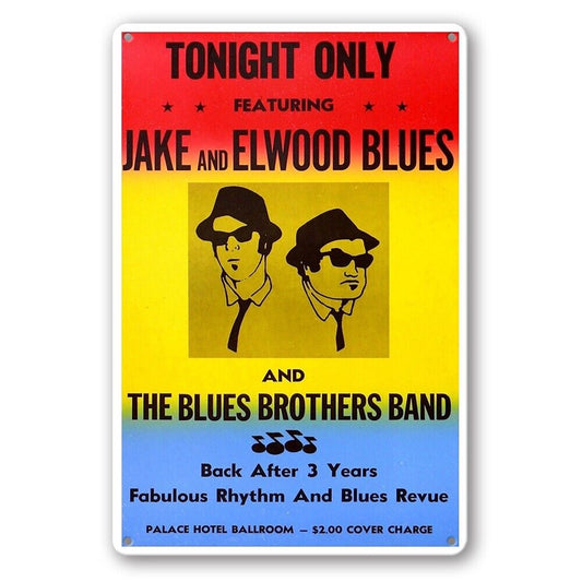 Tin Sign Jake Elwood Blues Brothers Band Tonight Rustic Look Decorative Wall Art