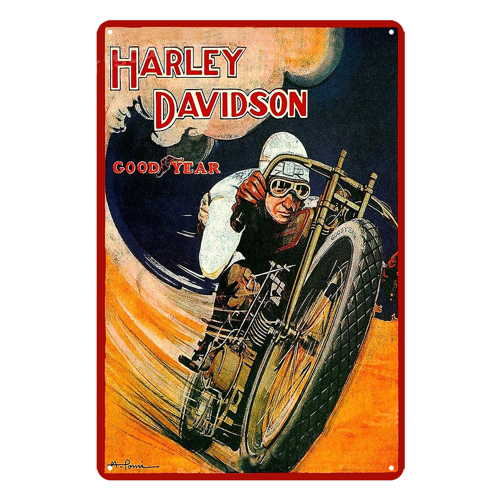 2x Good Year Motor Cycles Harley Davidson Rustic Tin Sign Vintage Garage Bar