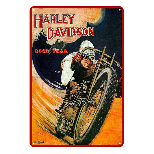 2x Good Year Motor Cycles Harley Davidson Rustic Tin Sign Vintage Garage Bar