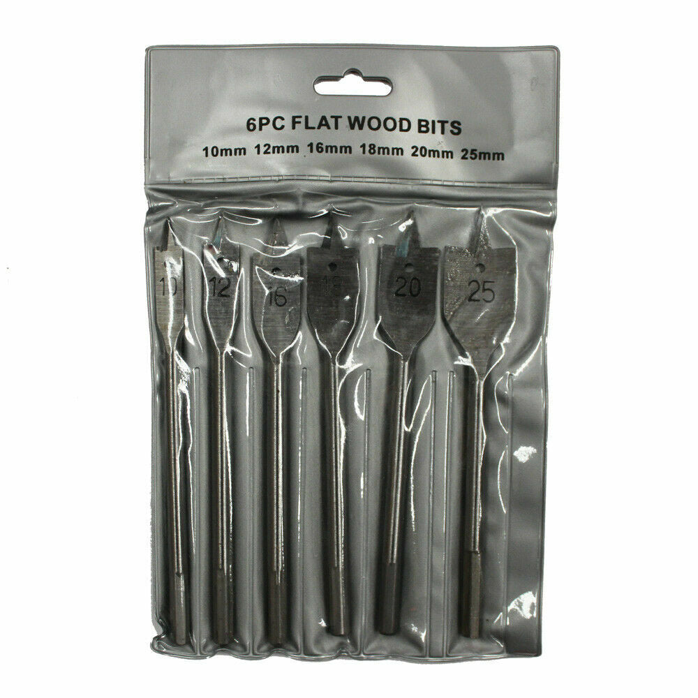 Flat Drill Bit Set 10-25mm 6pcs Wood Timber Working Hole Cutting Borer Pro Quali