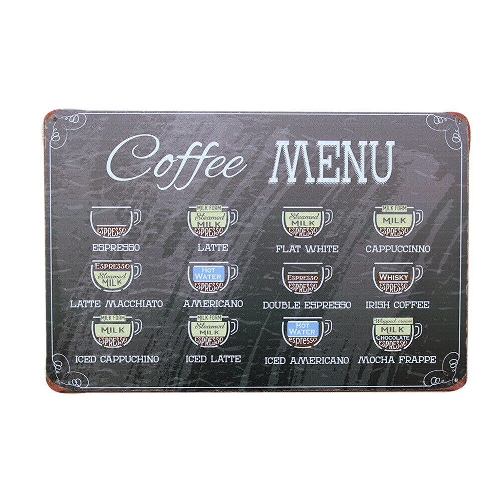 Metal Tin Sign Coffee Menu 200x300mmvintage Rustic Garage, Bar & Man Cave