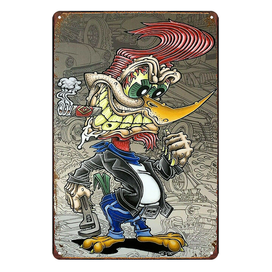 Rat Fink Wrench Cigarette Rustic Metal Sign Vintage Tin Shed Garage Bar