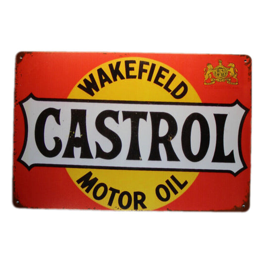 Tin Sign Castrol Wakefield Motor Oil Sprint Drink Bar Whisky Rustic Look