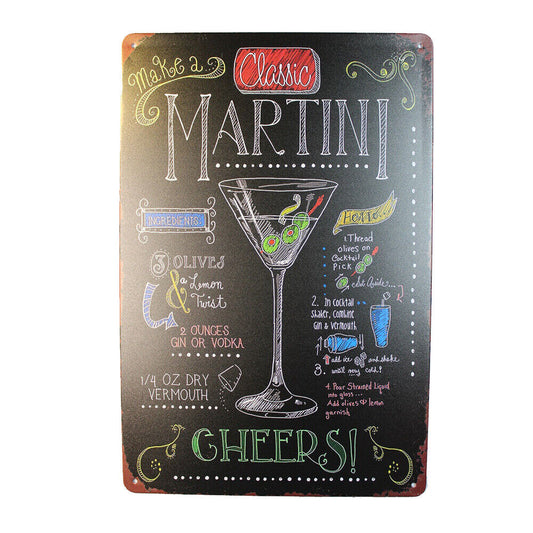 Tin Sign  Martini Cheers Sprint Drink Bar Whisky Rustic Look