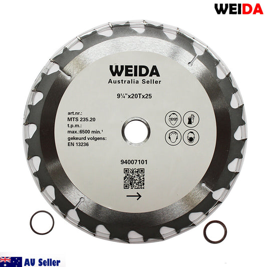 235mm 20t Wood Circular Saw Blade Cutting Disc 9-1/4″ Bore 25/22.23mm Kerf 1.8mm
