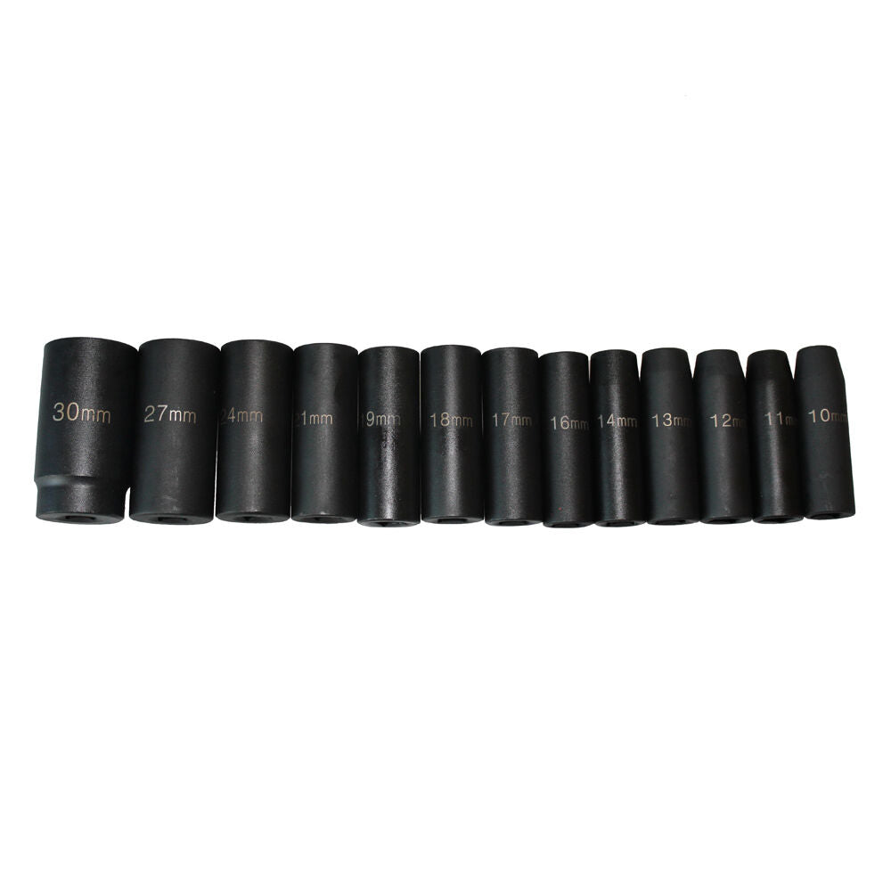 13pc 1/2 Dr. 10-30mm Impact Deep Socket H78 Metric Garage Mechanic Repair