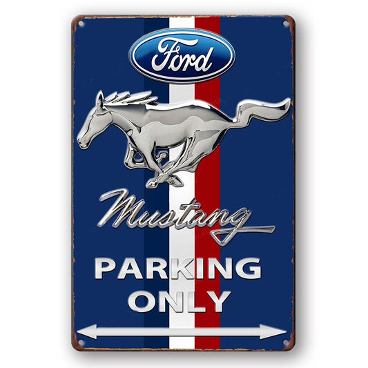 Tin Sign Mustang Ford Parking Only Metal Plate Rustic Decorative Wall Art Rustic