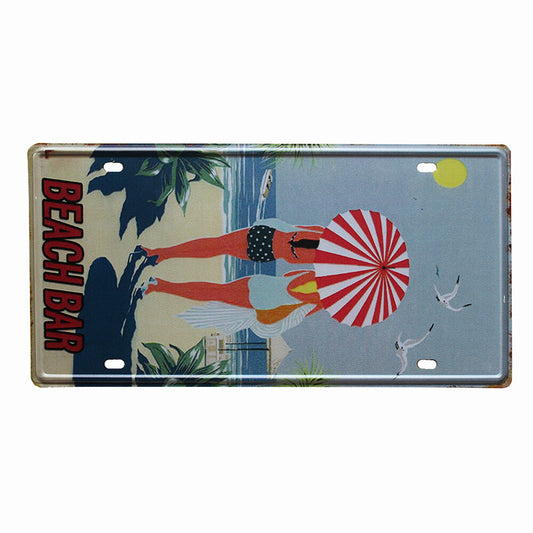 Tin Sign Beach Bar Metal Tin Sign Vintage Retro 150x300mm Man Cave Metal