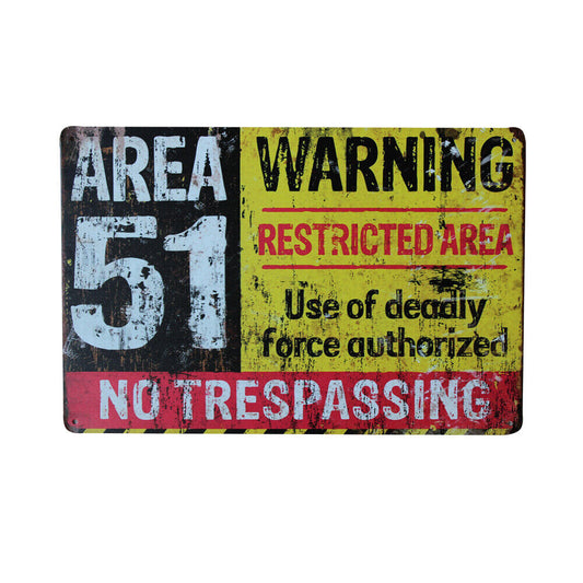 Warning Tin Sign Area 51 Sign Sign Restricted No Trespassing 200x300mm Metal