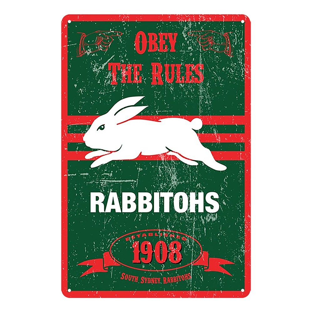Rabbitohs Obey The Rules 1908 Nrl South Sydeney Tin Sign Vintage