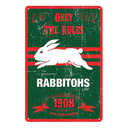 Rabbitohs Obey The Rules 1908 Nrl South Sydeney Tin Sign Vintage