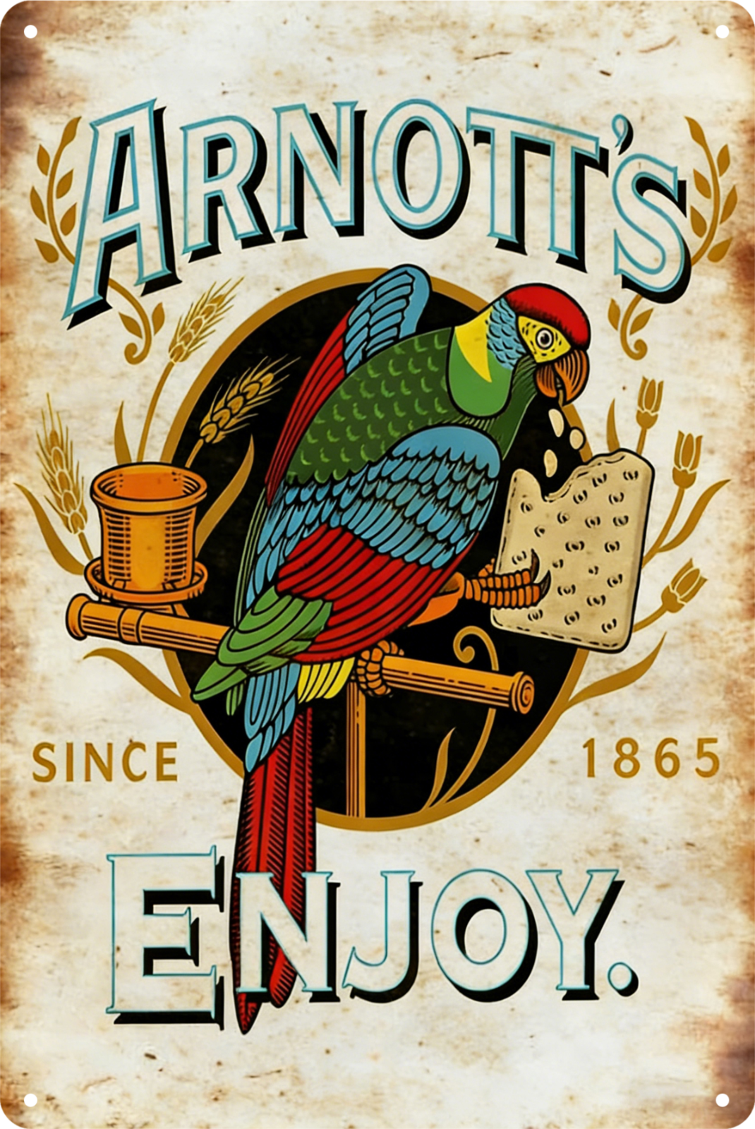Tin Sign Arnott's Enjoy Since 1865 Parrot Biscuit Retro 20x30cm
