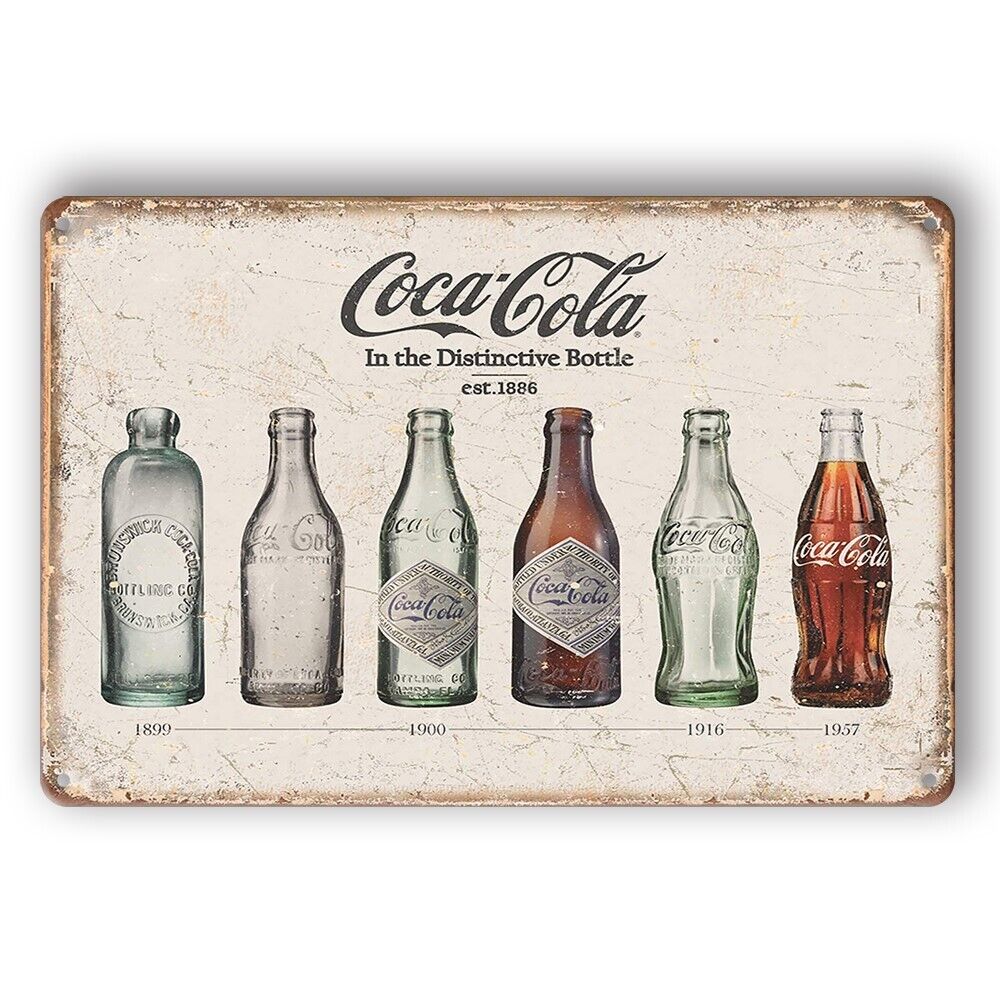 Tin Sign Coca Cola In The Distinctive Bottle 1899 -1957 Rustic Decorative