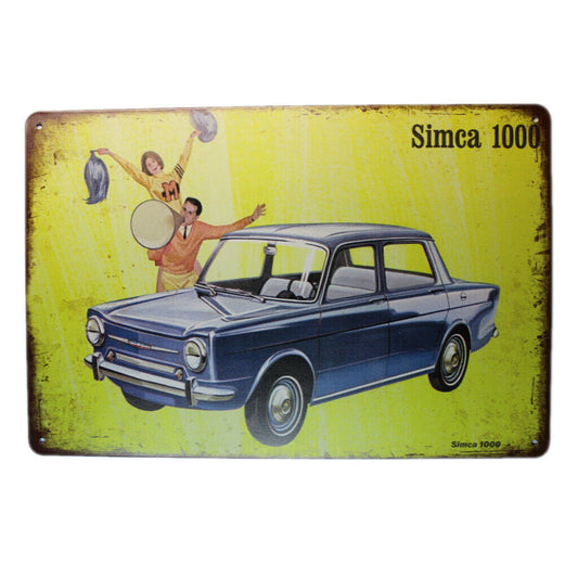 Tin Sign Simca1000 Blue Car Sprint Drink Bar Whisky Rustic Look