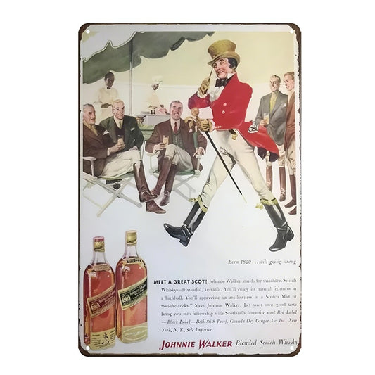 Johnnie Walker Meet A Great Scot Drinking Bar Tin Sign Vintage