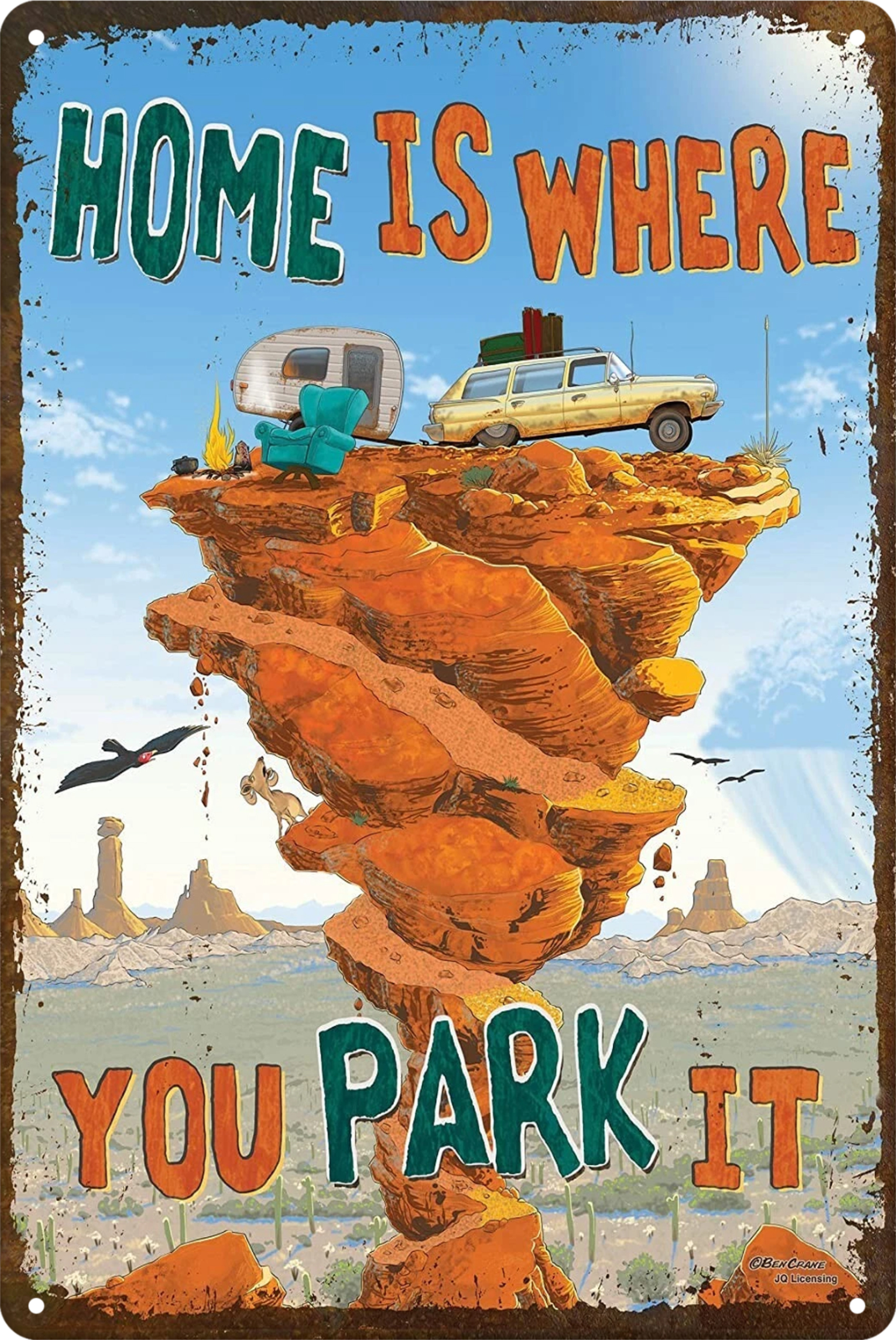 Tin Sign Home Is Where You Park It Rustic Look Vintage Retro 20x30cm