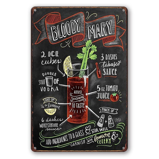 Tin Sign Bloody Mary Ice Bubes Taste Seasoning Vodka Sauce Rustic Look
